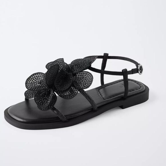 ZARA MAXI FLOWER RHINESTONE SANDALS - Picture 1 of 8